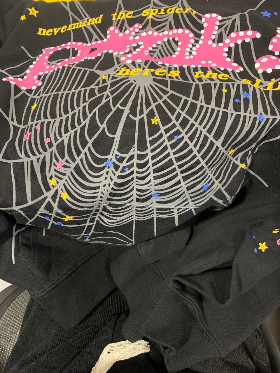 sp5der hoodie black and pink