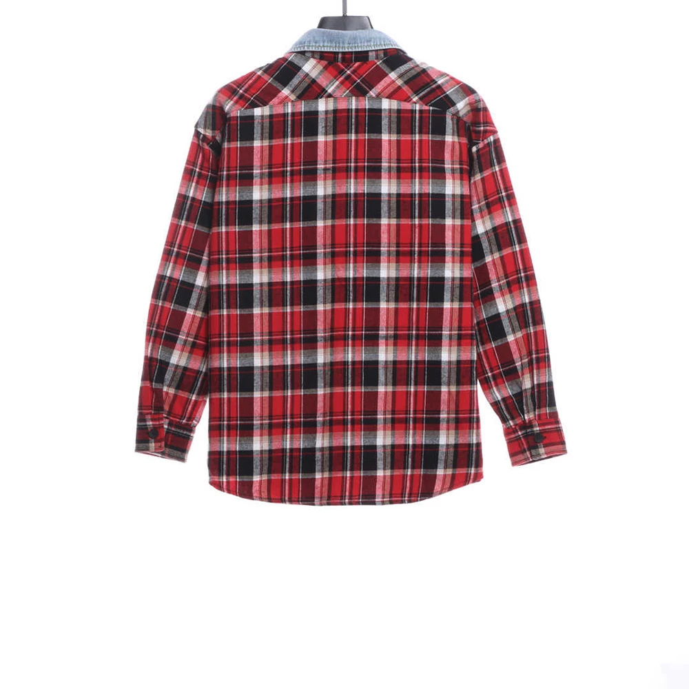 Red Plaid Panel Shirt High Quality Cotton Fabric