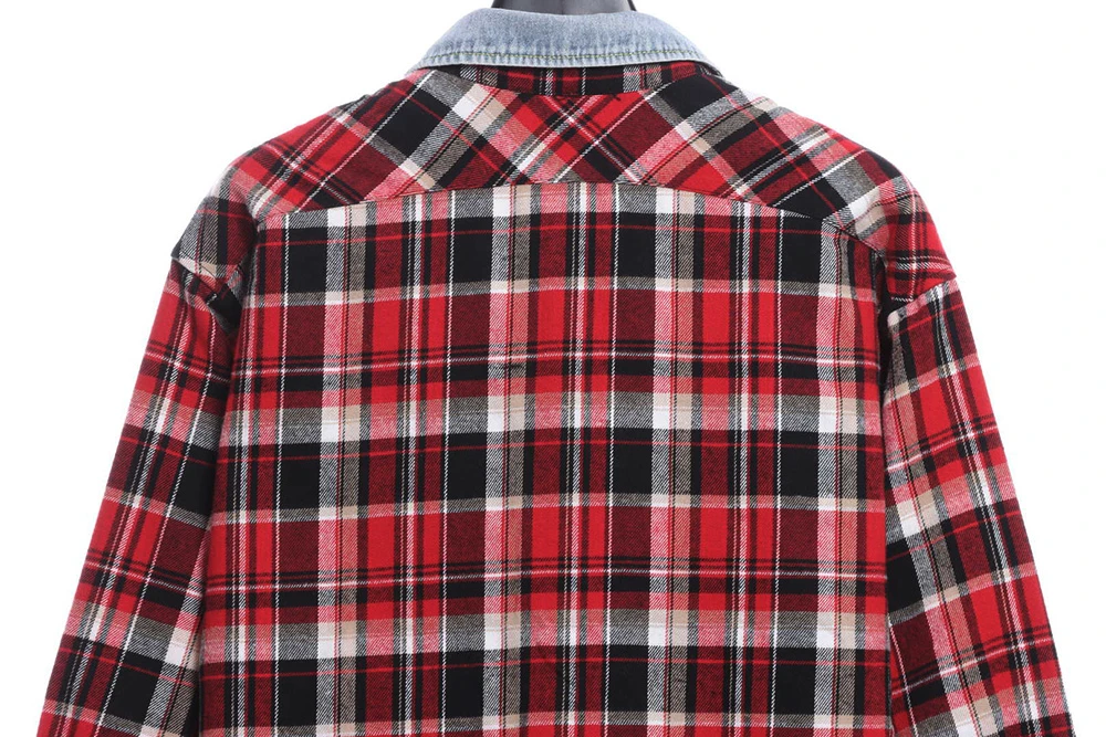 Red Plaid Panel Shirt Stylish Panel Design Replica