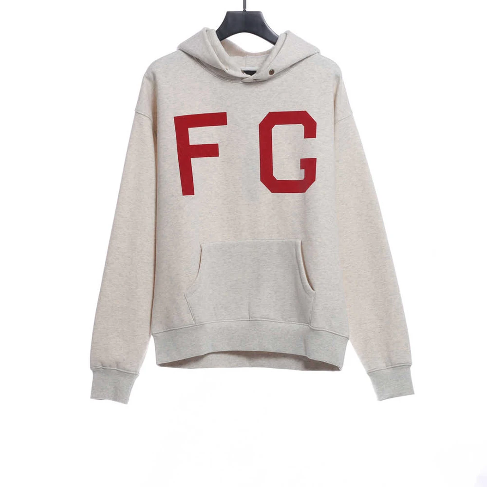 Big Logo Red Flocked Hoodie Replica Oversized Fit