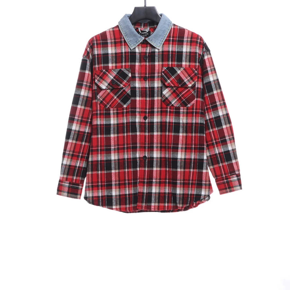 Red Plaid Panel Shirt Classic Streetwear Style Replica