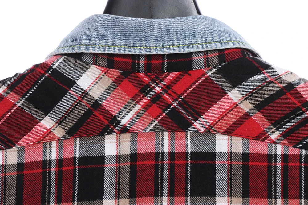 Red Plaid Panel Shirt Comfortable Streetwear Replica